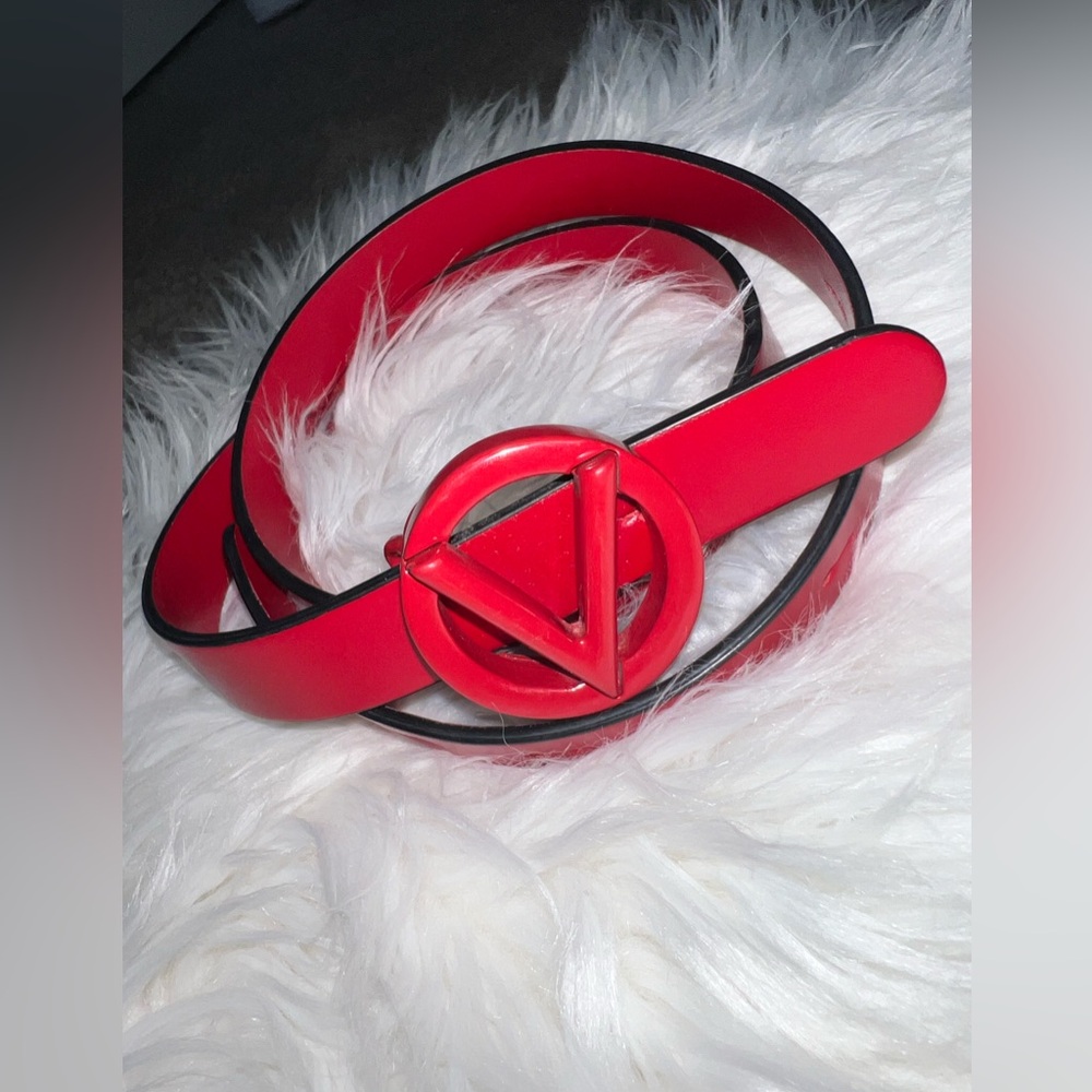 Red Leather Valentino Logo Belt